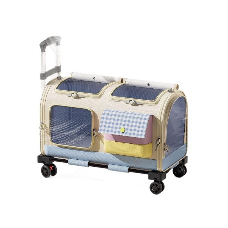 Multifunction Pet Rolling Carrier Backpack, Large Capacity Cat Luggage with Wheels, Portable Travel Trolley Case for 2 Cats Dogs