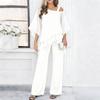 Women’s Chiffon Two Piece Set Wide Leg Pants and Layered Top Loose Fit Off Shoulder Outfit for Casual or Formal Wear