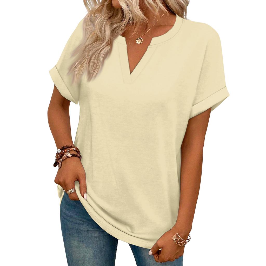 Stylish Women's Casual V-neck Short-sleeved Color T-shirt