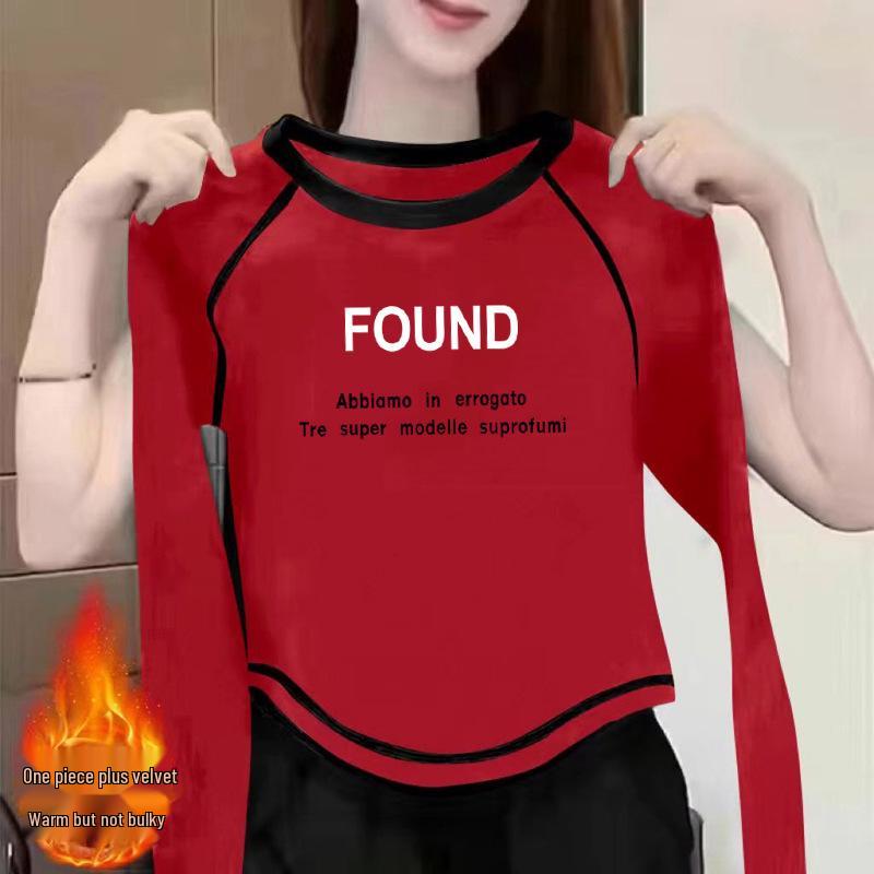 

Женский двухсторонний топ с длинным рукавом из немецкого бархата, 2024: Универсальный осенне-зимний шик L красный