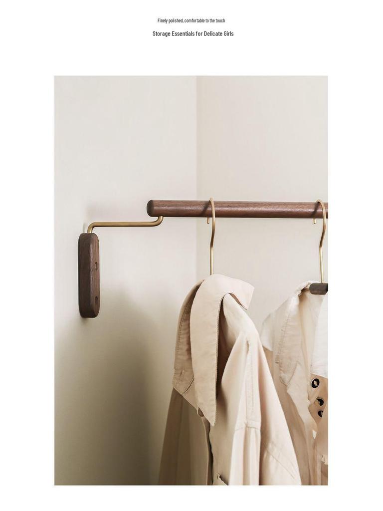 Black Walnut Corner Coat Rack: Solid Wood Wall-Mounted Hanger for Clothes Storage