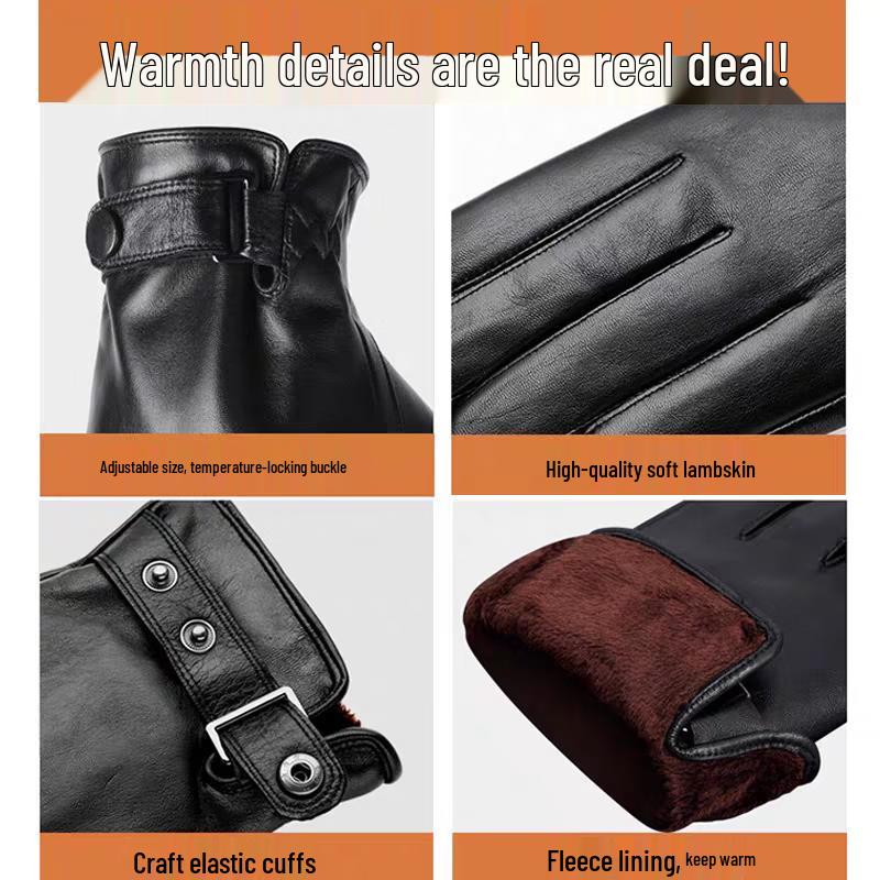 Mănuși de iarnă pentru bărbați din piele de oaie cu ecran tactil pentru condus