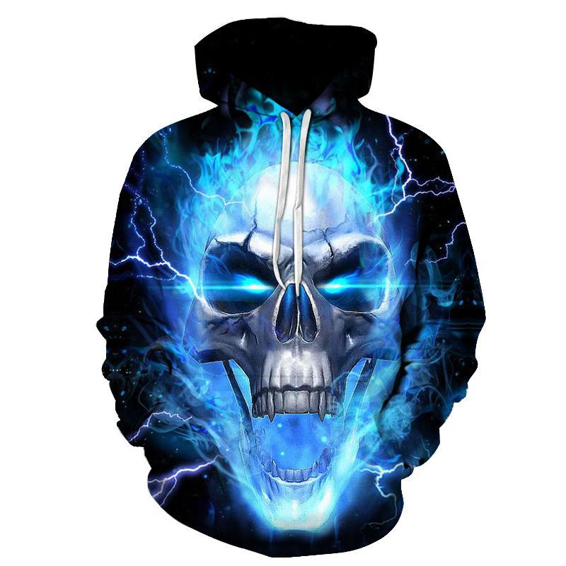 Autumn 3D Skull Printed Hoodies Fashionable Casual Sports Long Sleeved Men's Hooded Sweatshirts