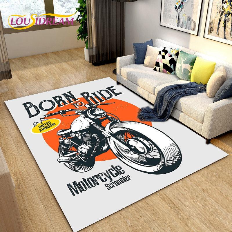 Retro Vintage Motorcycle Area Rug Large,Carpet Rug for Living Room Bedroom Sofa,Kitchen Bathroom Doormat Non-slip Floor Mat Gift