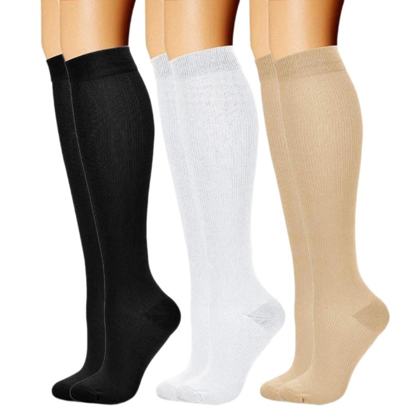 3 Pairs High Elastic Knee Length Compressed Socks for Sports Enthusiasts and Long Distances Traveling Fatigue Relief
