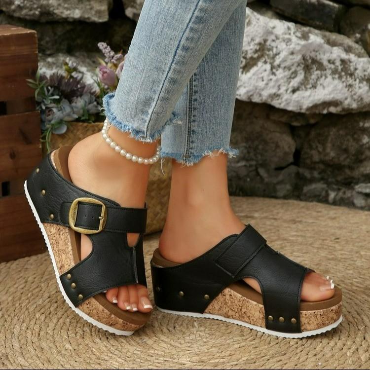 European and American Summer European and American Open-toed Thick-soled Velcro Wedge Heel Sandals Women