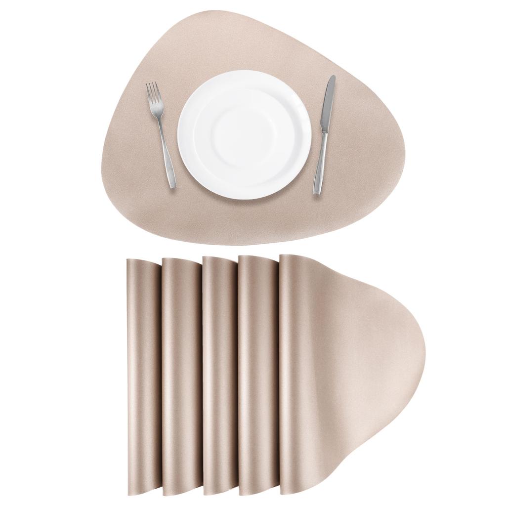 6pcs Oil-Proof Waterproof Dual-Sided Place Mats Irregular Shape PU Leather Placemats for Coffee Shops Kitchen Bistro Tables Bars