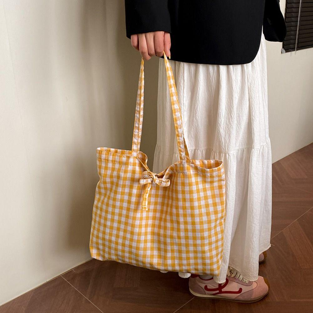 Korean Plaid Shoulder Bag Lightweight Shopping Bag Ins Plaid Tote Bags  Ladies