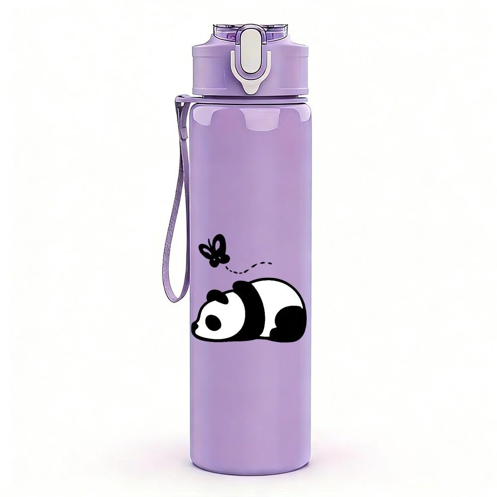 1PC Three Cute Panda Pattern 750ml Color Plastic Sports Water Bottle Leakproof Flip Straw Lid Suitable for Sports Office Home Use