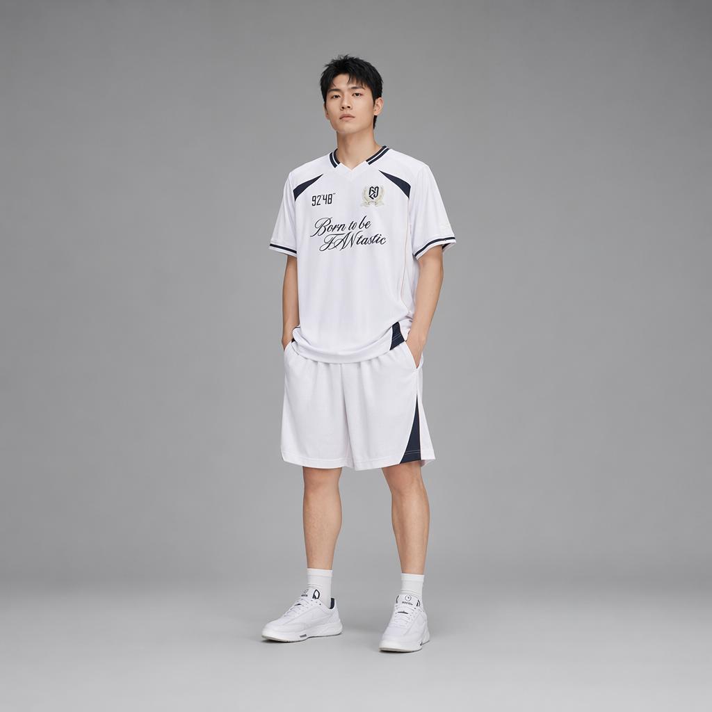 Anta Camiseta de Manga Curta com Estampa de Letras Listradas Série Fan Zhendong Tops Unissex 172628107R-1