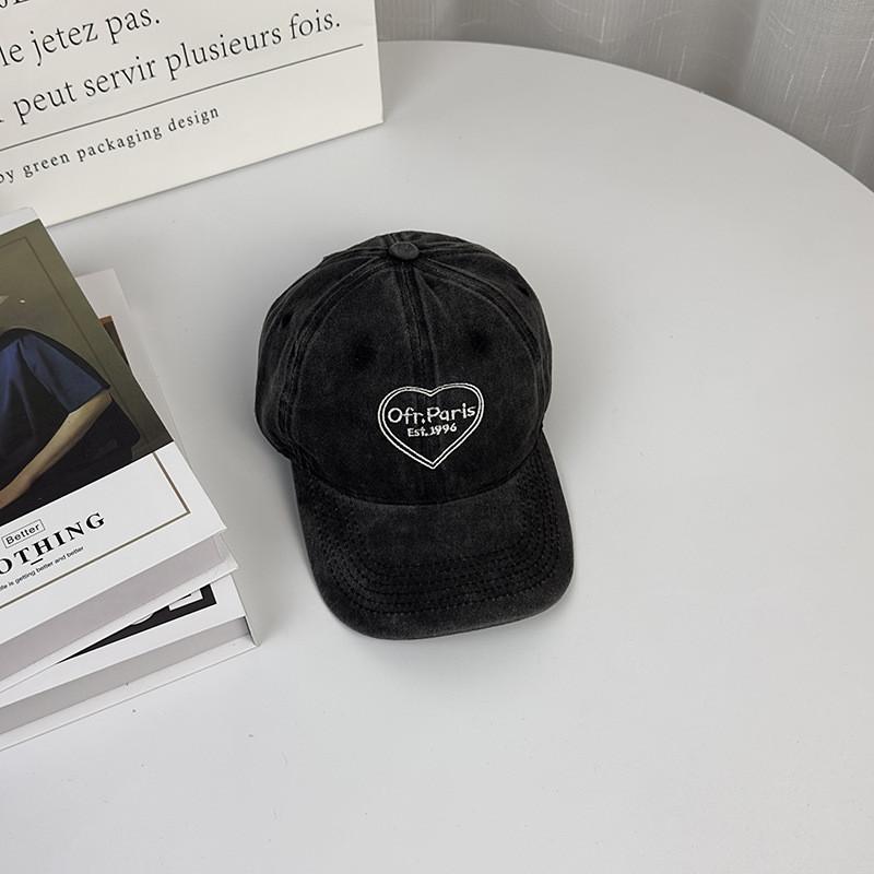 Cotton Baseball Cap For Couples With Heart Embroidery Sunshade Casual Summer Accessory
