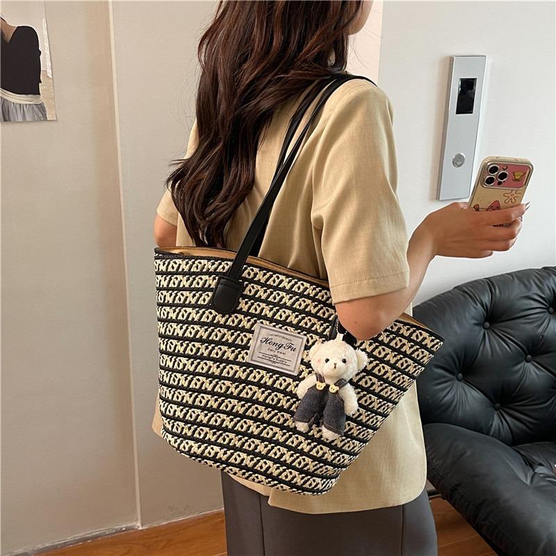 Large Capacity Lazy Wind Women's Bag New Summer Seaside Portable Shoulder Bag Woven Commuter Tote Bag