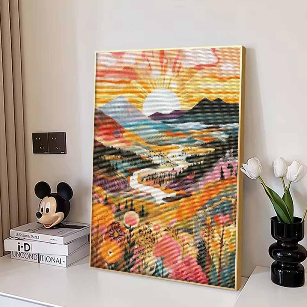 Sunrise Landscape Full Round Drill Diamond Painting Kit DIY Sparkle Art Canvas for Adults Relaxing Craft and Home Decoration Gift Idea Set