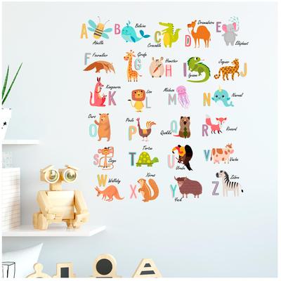 [R3407] - Multicolored 'Alphabet Animals' Sticker Sheet - 50x70 Cm