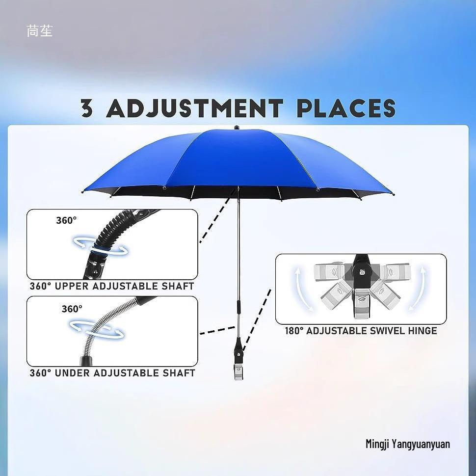360° Swivel Clamp Umbrella Portable Beach Camping Chair, Deep Blue/Sky Blue/Rose Gold Alloy