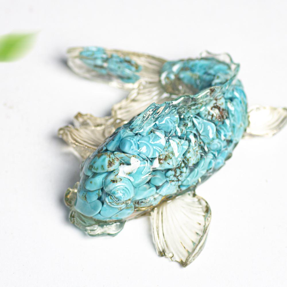Decoración de Pez Koi de Resina con Fragmentos de Cristal Natural para Hogar Oficina Regalo
