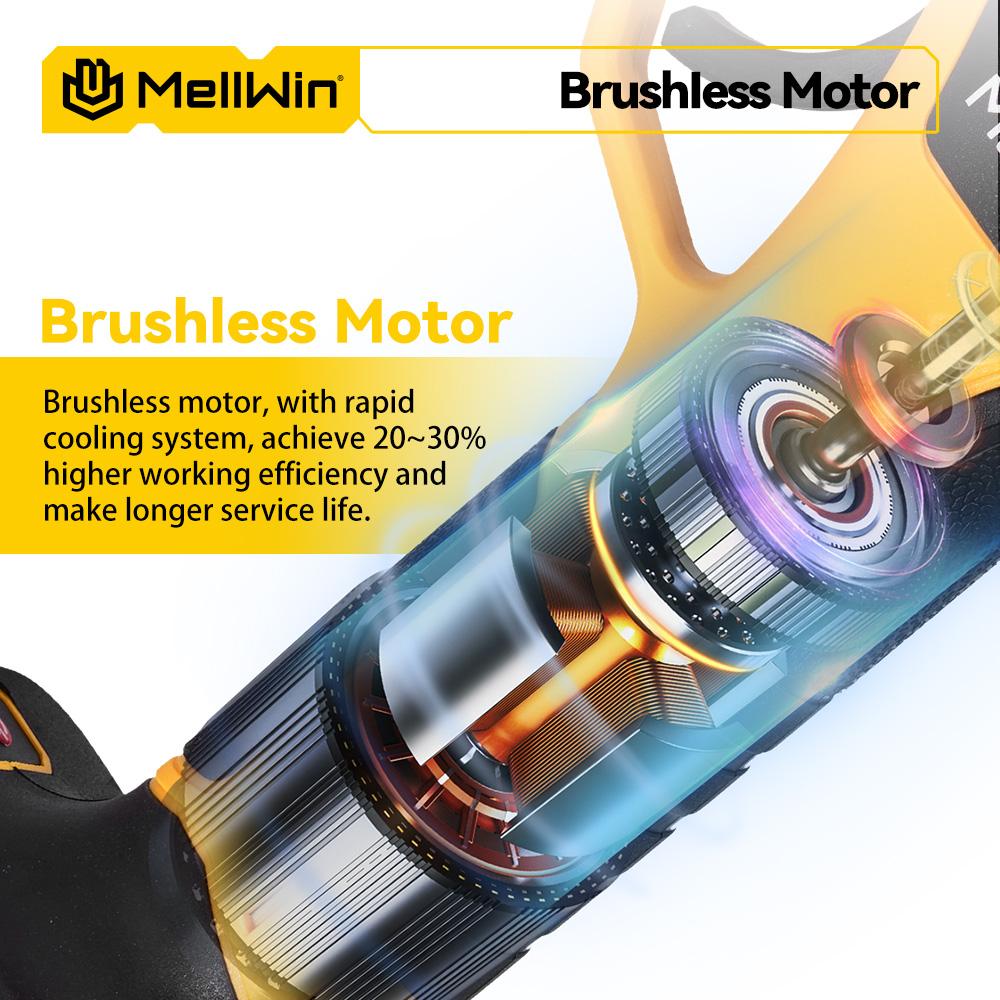 MELLWIN Perche télescopique 200cm Électrique sans balais Tronçonneuse 6 pouces Cisailles pour hautes branches Outil de jardinage pour batterie 18V 21V