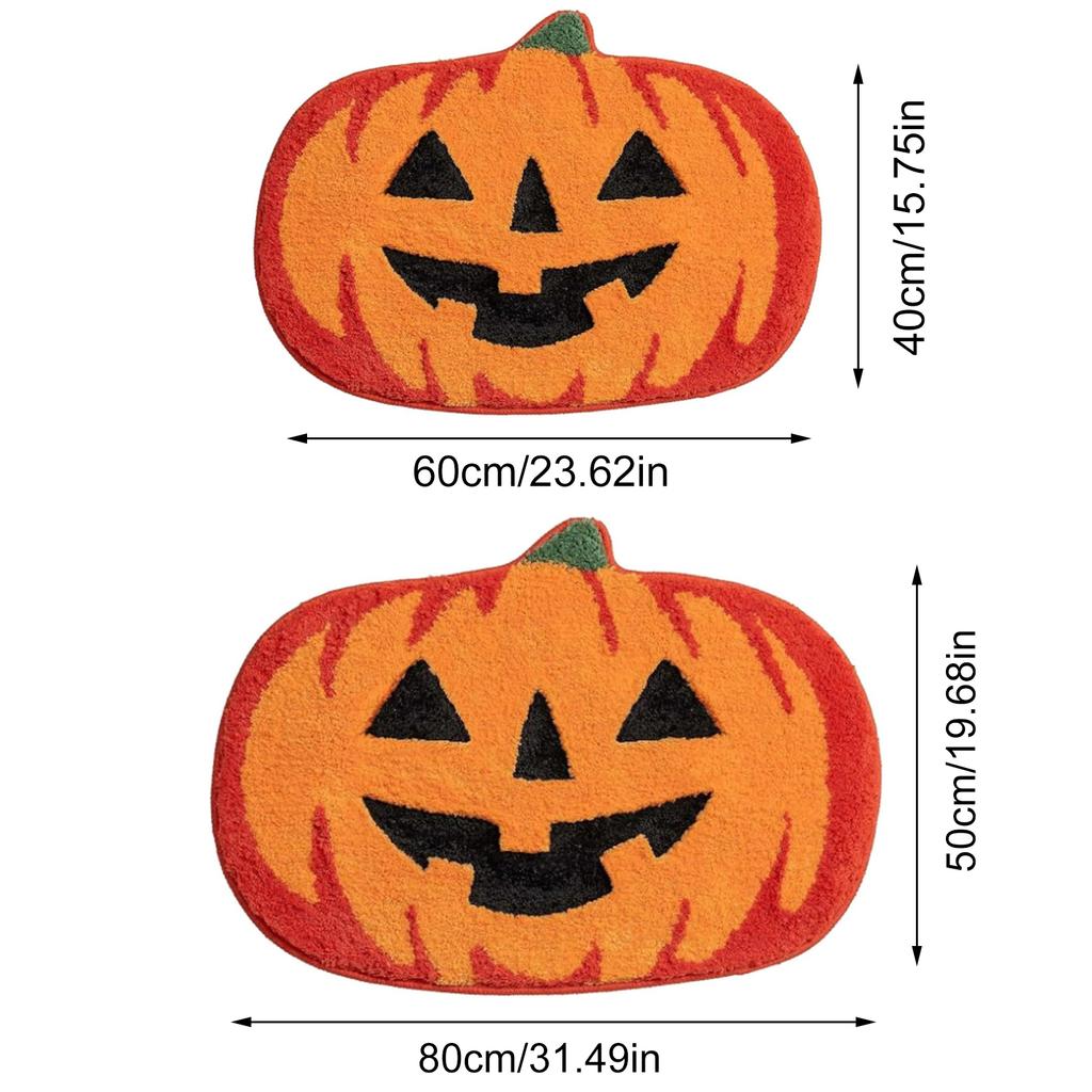 Halloween Pumpkin Cashmere Door Mat Plush Thickened Bathroom Carpet Absorbent Bathroom Mat for Entrance Bedroom Kitchen Bathroom