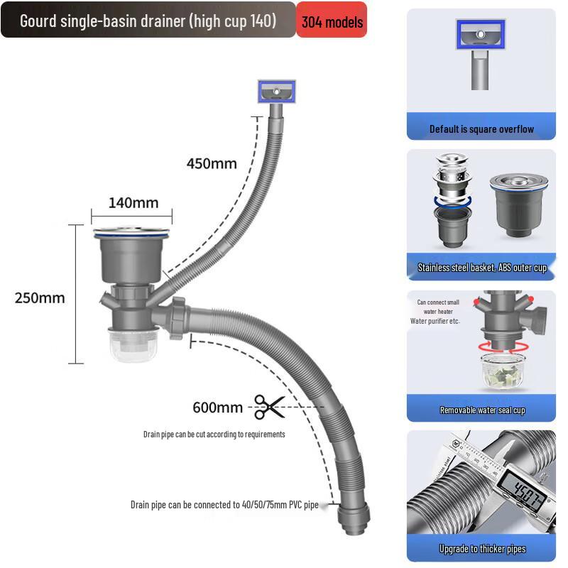 

XuanYong Single Basin Kitchen Sink Drain Pipe Kit