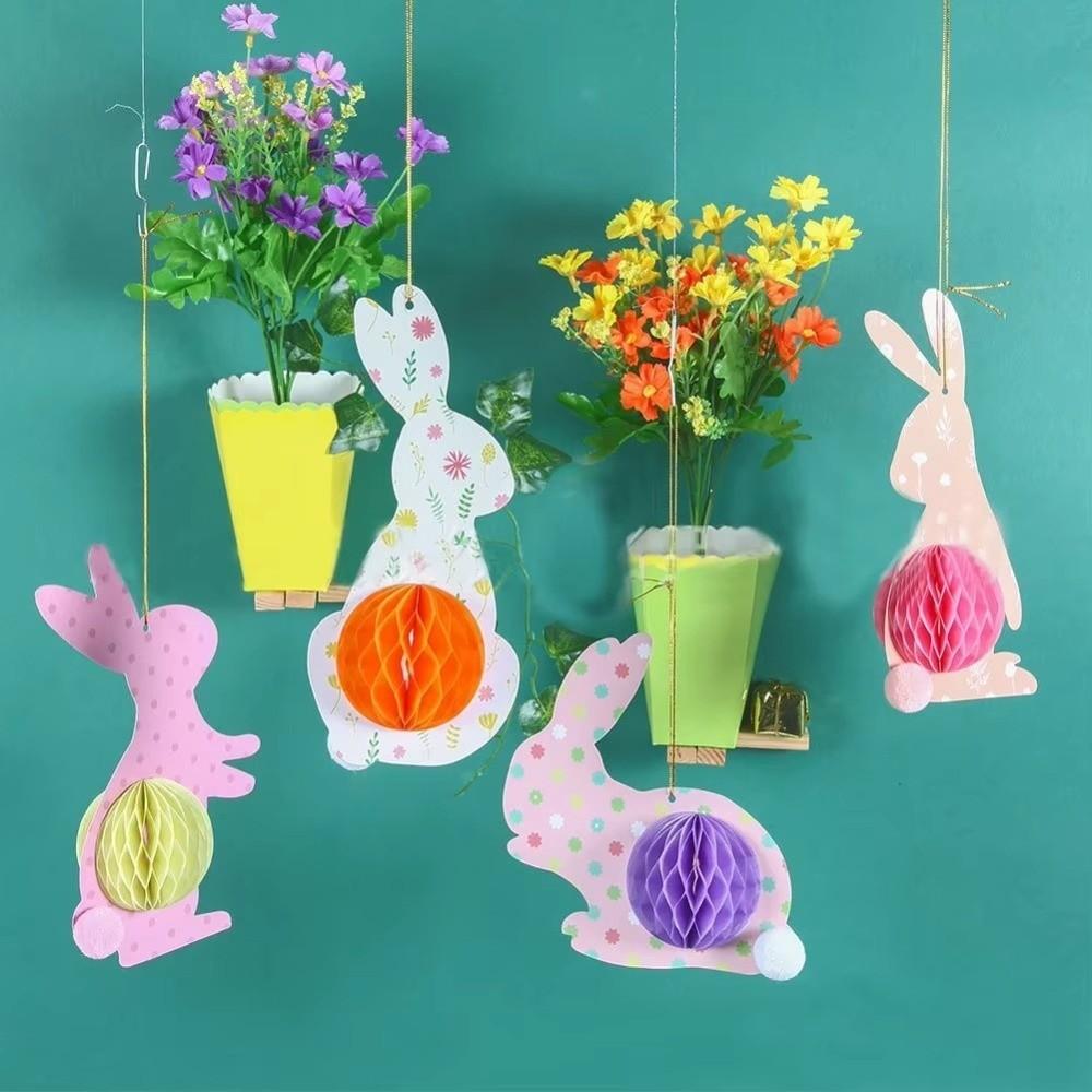 4 Stück 3D Wabenpapier Dekoration Handgefertigt Buntes Design 3D Wabenpapier Osterdekoration Papier-Eierball