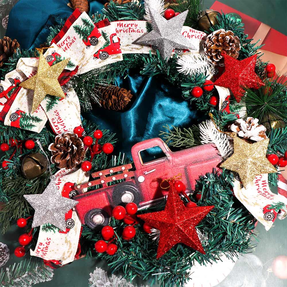 6Pcs/set Five-pointed Star Pentagram Christmas Pendant Glitter Plastic Xmas Tree Ornament Pentagram Glitter Christmas Pendant