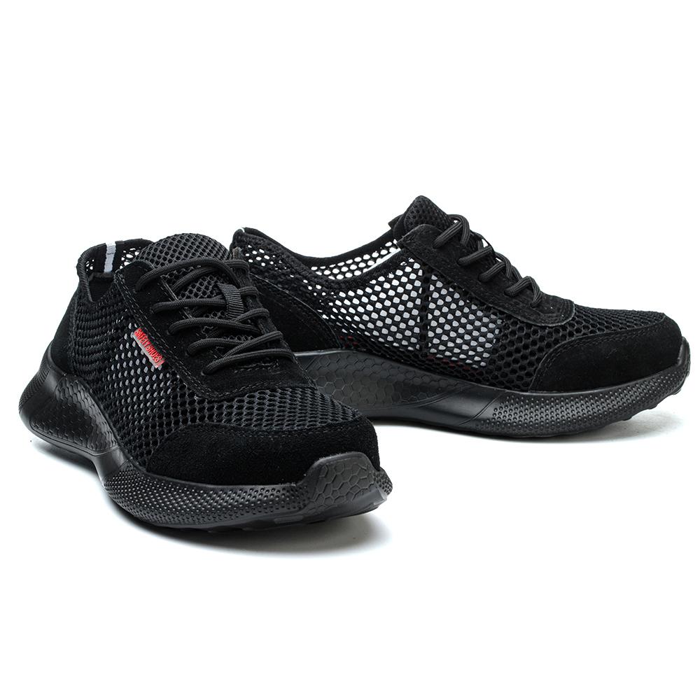 Men Work Boots Steel Toe Puncture-Proof Safety Shoes Casual Work Shoes Lightweight Breathable Sneakers for Work as Hiking Black
