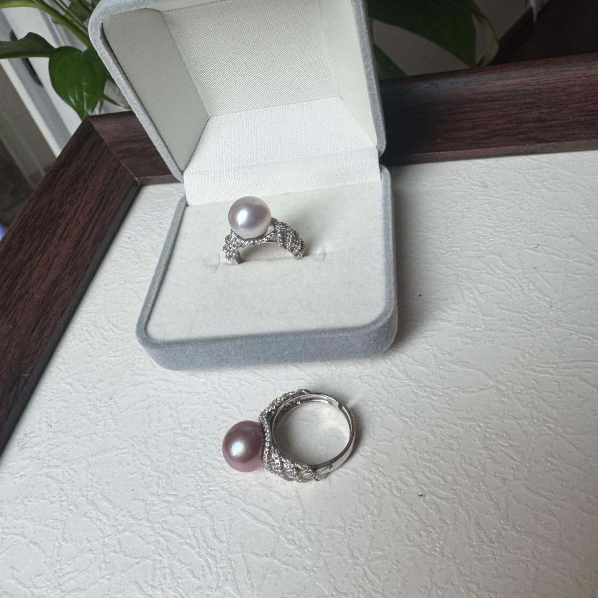 Elegant 11-12mm Round Near-Flawless Edison Freshwater Pearl Ring with Light Luxury Zircon on S925 Sterling Silver. Adjustable Open