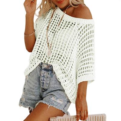 Sommer Fünfärmeliges Sexy Cut-out und Ausgeschnittenes Oberteil Pullover Strandkittel Gestrickter Pullover für Damen