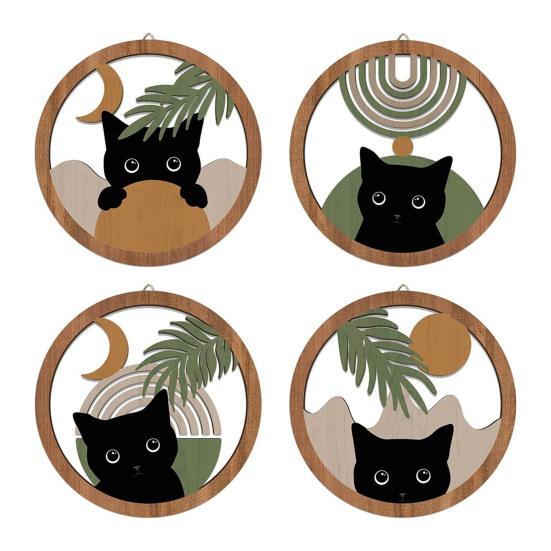 4 Pcs Wooden Round Boho Wall Art Bohemian Hollow Out Circle Wall Decor Neutral Minimalist Farmhouse Wall Hanging Sign for Bedroom Patio Balcony