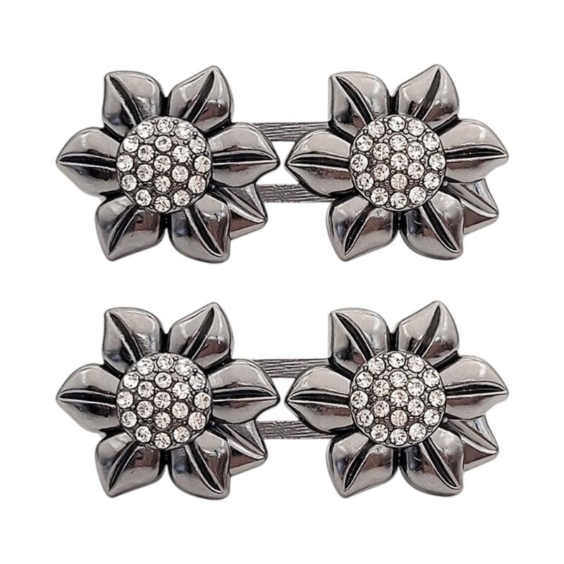 Detachable Alloy Waist Cincher Button Sparkling Crystal Flower Closure No Sew Fashion Accessory