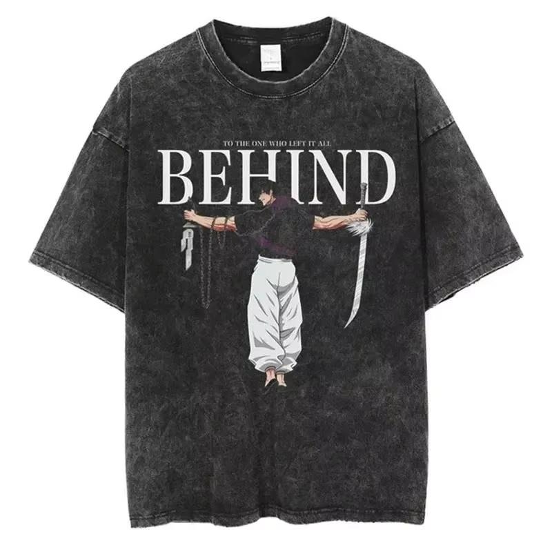 Fushiguro Toji Koszulka z Nadrukiem Anime Jujutsu Kaisen T-shirt Męski Damski Luźna Płukana Bawełna Oversize Koszulka Retro Manga Grafika Krótki Rękaw Streetwear Top