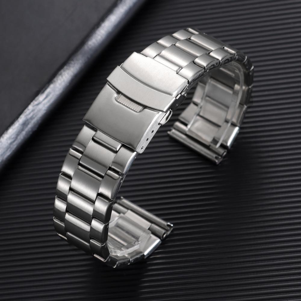 

Металлический ремешок для часов 20 мм 22 мм Универсальный сменный браслет Двойная застежка-бабочка Черный Серебристый с инструментом Аксессуары для часов 20mm серебряный