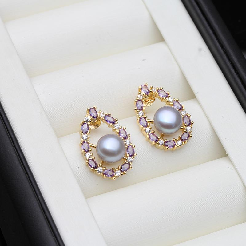Natural Freshwater Black Pearl Earrings For Woman,Genuine Stud Earrings with Pearls Wife Mother Anniversary Gift