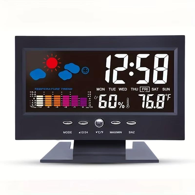 2026 Hot Weather Forecast LED Color Screen Desk Clock Voice Control Digital Thermometer Calendar Desk Alarm Clock