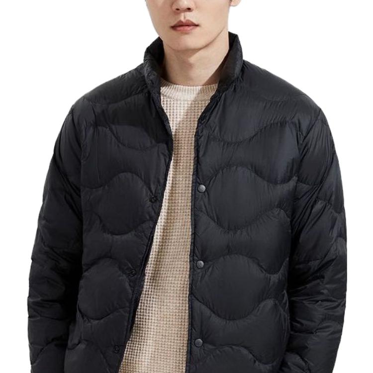 Uniqlo Solid Color Quilted Single-Breasted Stand Collar Down Jacket Men Outerwear Black 443879-09