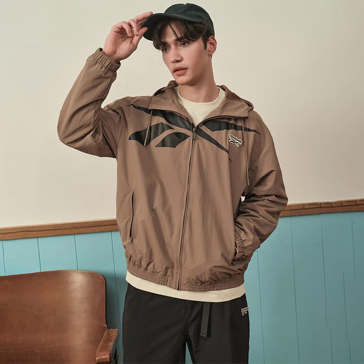 Reebok Solid Color Logo Zip-Up Hoodie Jacket Unisex jackets Brown 23FRC105UGR1