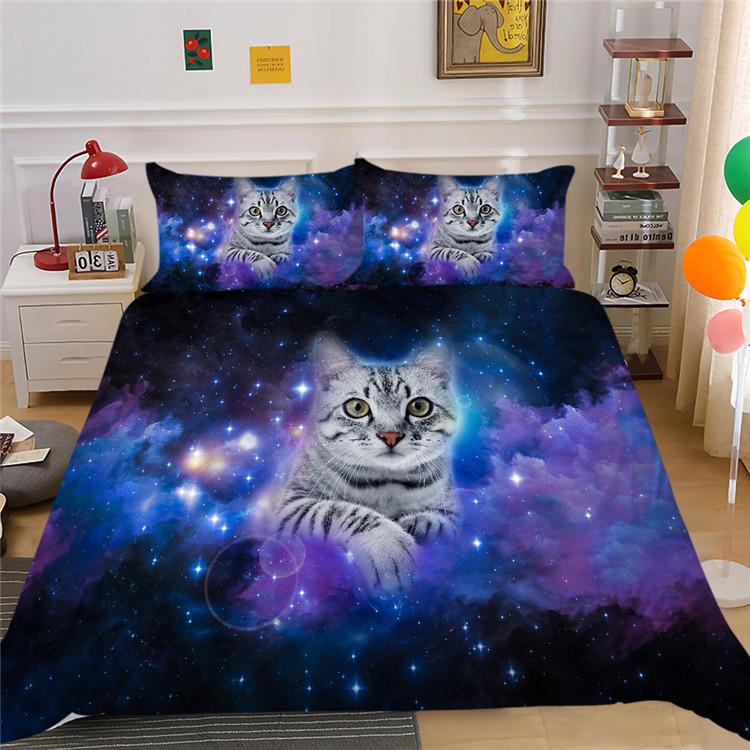 3D Digitaldruck Sternenhimmel Tier-Serie Bettbezug Kissenbezug Dreiteiliges Set Polyester