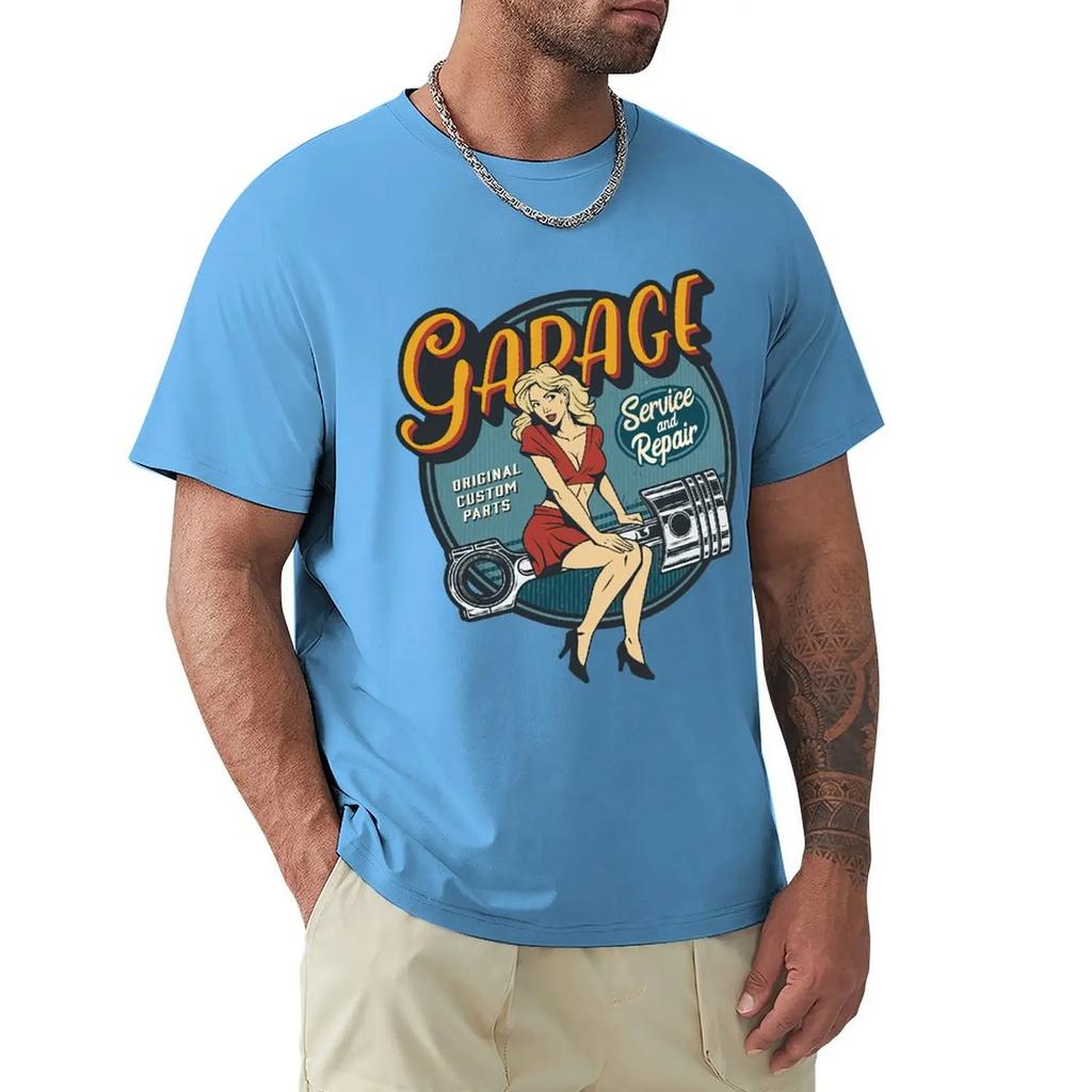 Vintage Colorful Garage Repair Service T Shirt Harajuku Short Sleeve T-shirt 100% Cotton Graphics Tshirt Tops