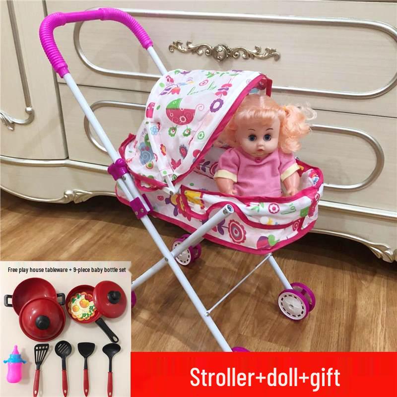 Baby Girl Doll Stroller with Light and Sound - Pretend Play Birthday Gift