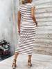 2025 Elegant Striped Short Sleeve Round Neck Waist Tie Summer Dress for Women