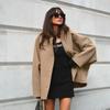 VAYLA New Outerwears Trench Coat for Women Batwing Sleeve Long Coat Winter Woolen Cloth Trench Brown Lapel Mid Long Jackets