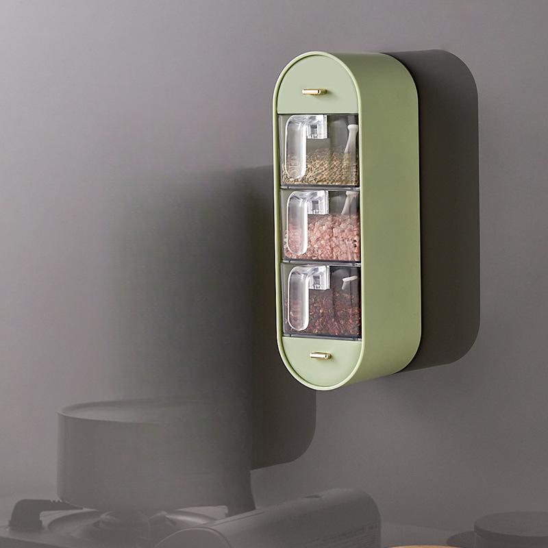 

Коробка для приправ Бытовая Настенная Солонка Коробка для глутамата натрия Различные Баночки для приправ Кухня Набор коробок для приправ без сверления Комбинация зелёный