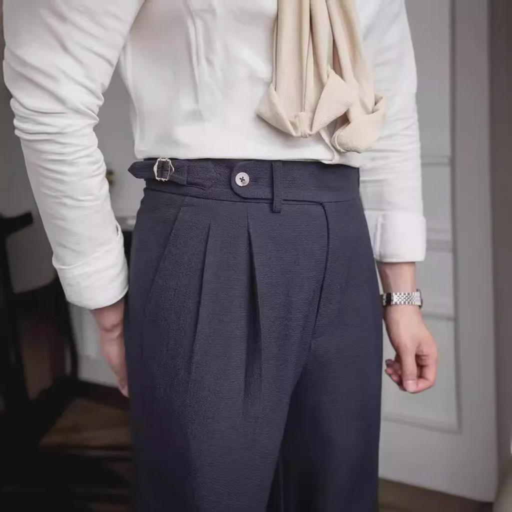 2024 Men's Summer High-Waist Straight Casual British Retro Trousers