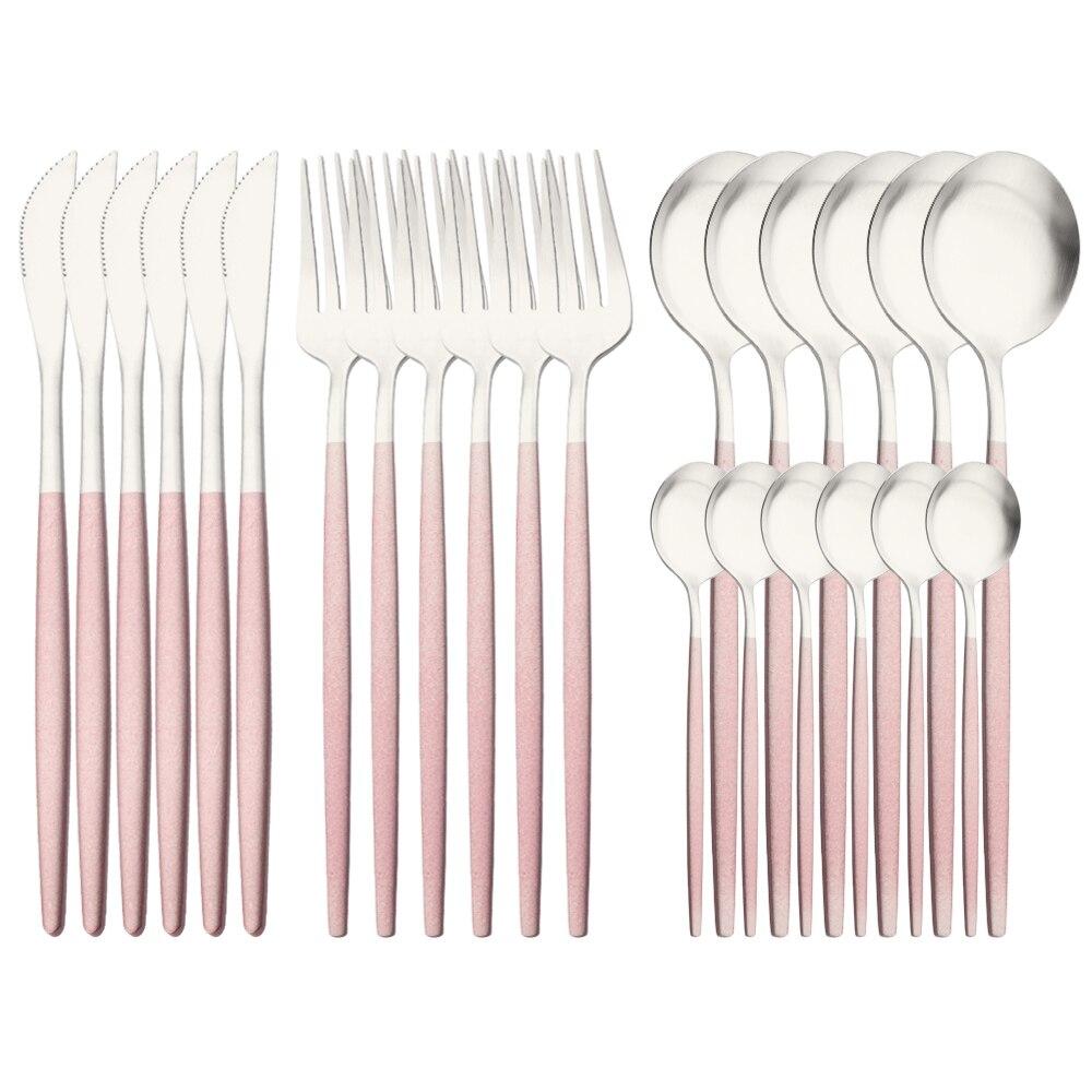 24 deler Matt Svart Gull Bestikksett Gaffel Skje Kniv Bestikksett Rustfritt stål Bestikk Komplett servisesett Kjøkken