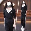 Spring and Autumn Casual Women's Long-sleeved Faux Two-piece Loose-fitting Versatile Slimming Straight-leg Pants Set