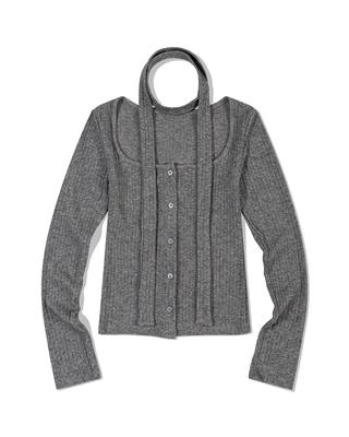 Moaa Rib Tie Cardigan (Charcoal)