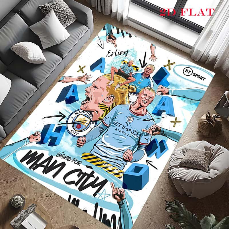 Tappeto Manchester City per Soggiorno Camera da Letto Casa Decorazione Divano, Tappetino Antiscivolo per Giochi Bambini