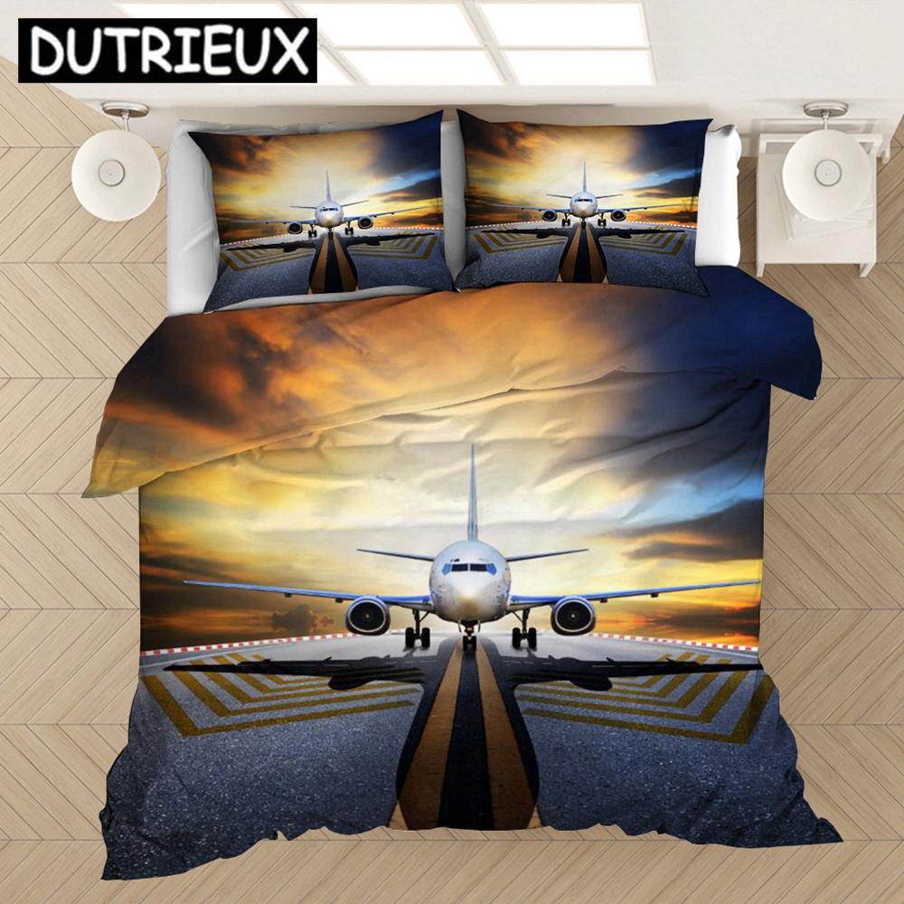 3D - Printed Airplane - Themed Bedding Set With Duvet Covers Pillowcases And Comforter Made Of Bed Linen