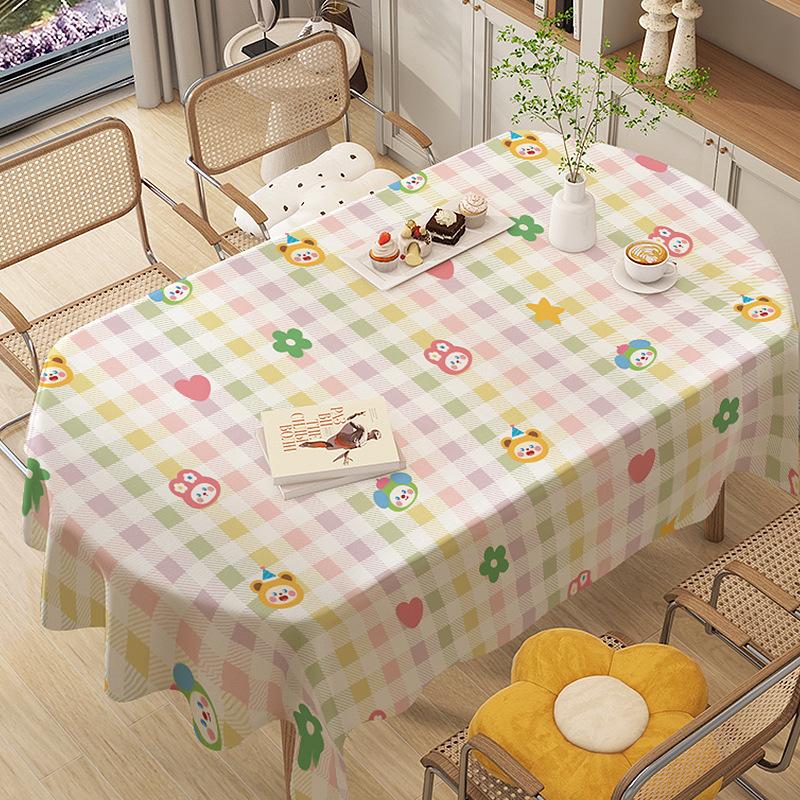 Cartoon Tablecloth Waterproof And Oil-Proof Leave-In Cream Tablecloth Dining Table Cloth Pvc Coffee Table Cloth Kindergarten Plaid Chair