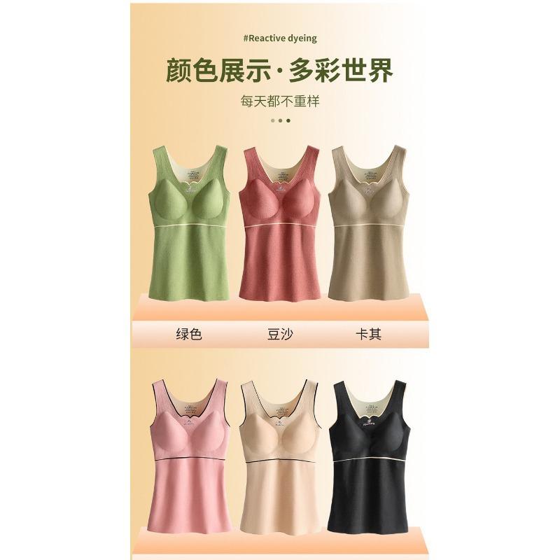 Women Plus Size Thickened Fleece Thermal Warm V Neck Vest With Built In Chest Pad